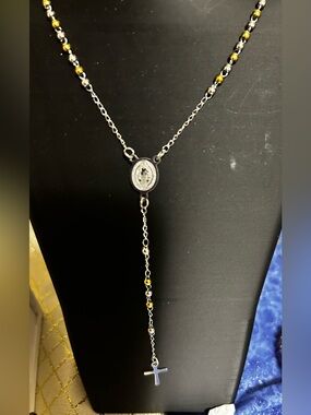 Silver and Gold tone Dainty Rosary Necklace